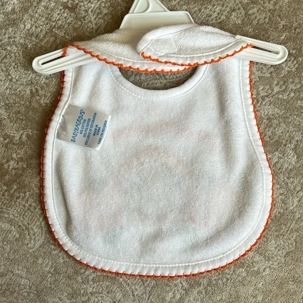 Brand New Set of 2 Cloth Baby Bibs Orange Halloween Thanksgiving Turkey Pumpkin